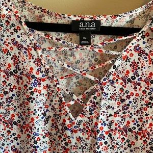 a.n.a. Long Sleeve Blouse white with red & blue